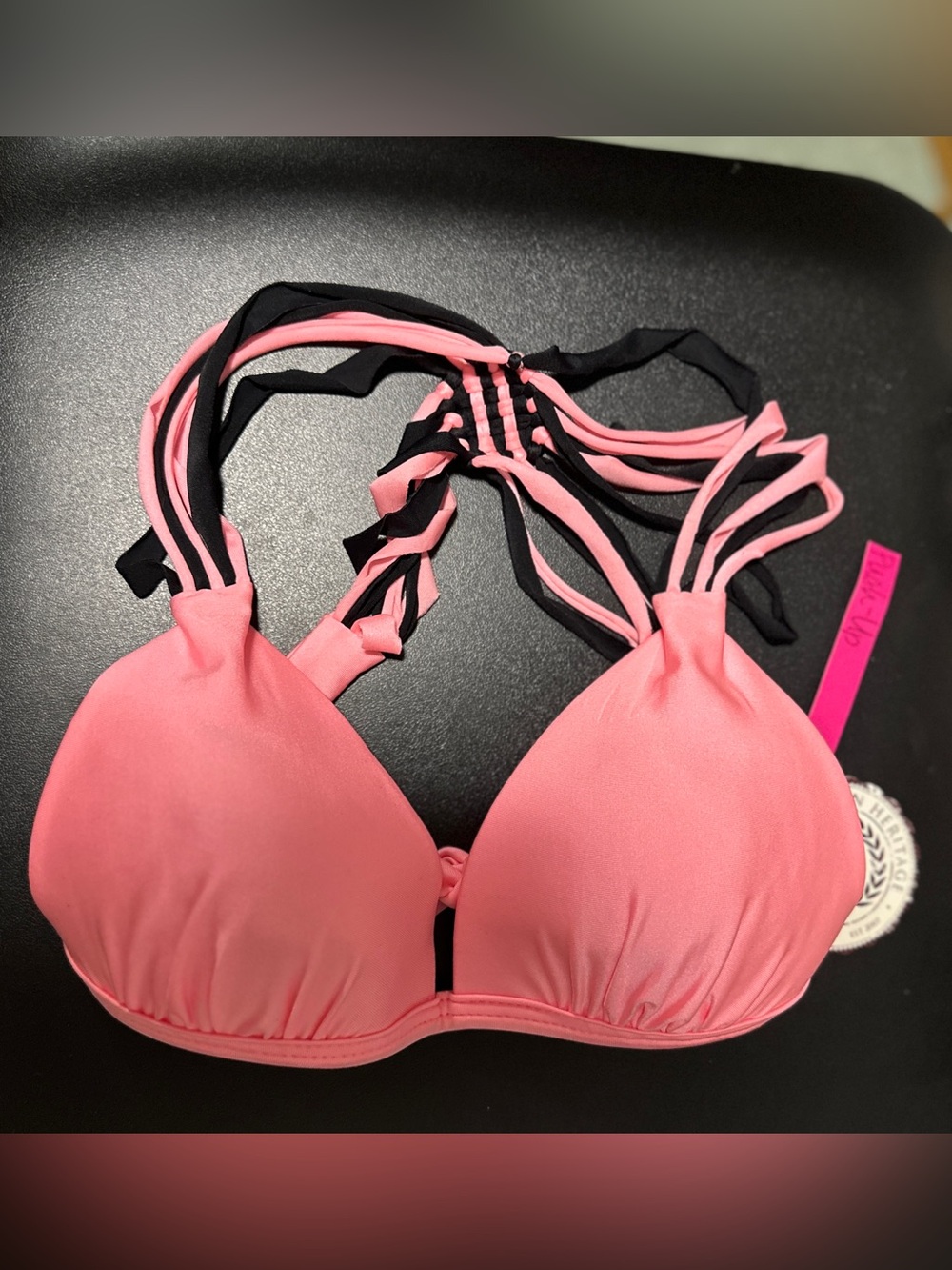 SO Pink and Black Strappy Push-Up Bikini Top